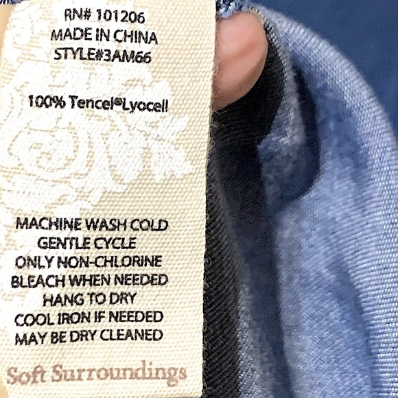SOFT Surroundings Blue Tencel Hi Lo Button Front Tunic Top Size XS - Picture 9 of 9